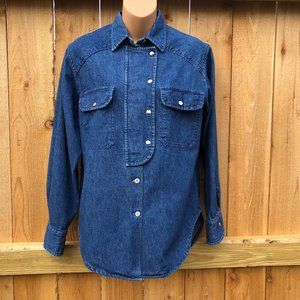 Brits Women's Denim Equestrian Shirt Top Button Up Long Sleeve Blue Size S/M